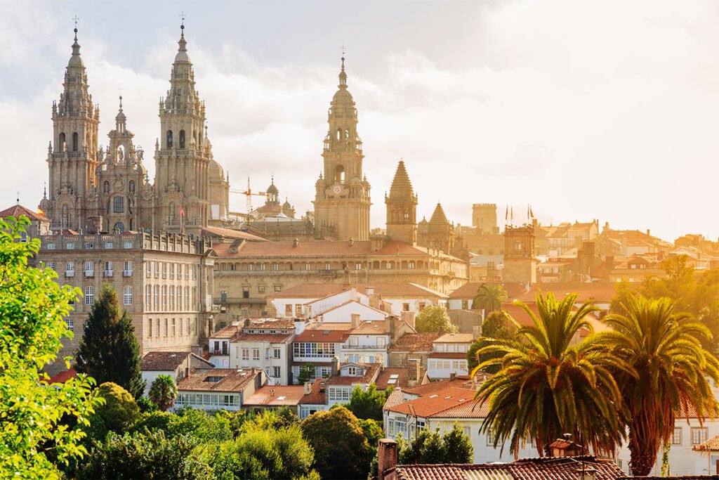 Katedra w Santiago de Compostela o zachodzie słońca
