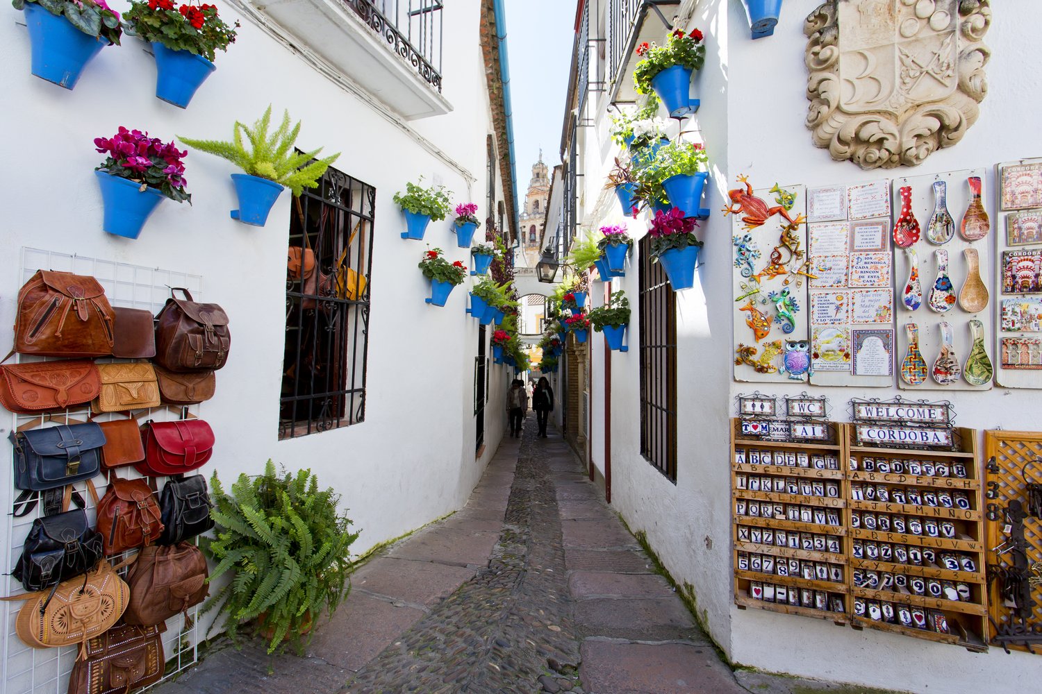 Blue flower pots on white walls make Calleja de las Flores the most photographed street in Córdoba