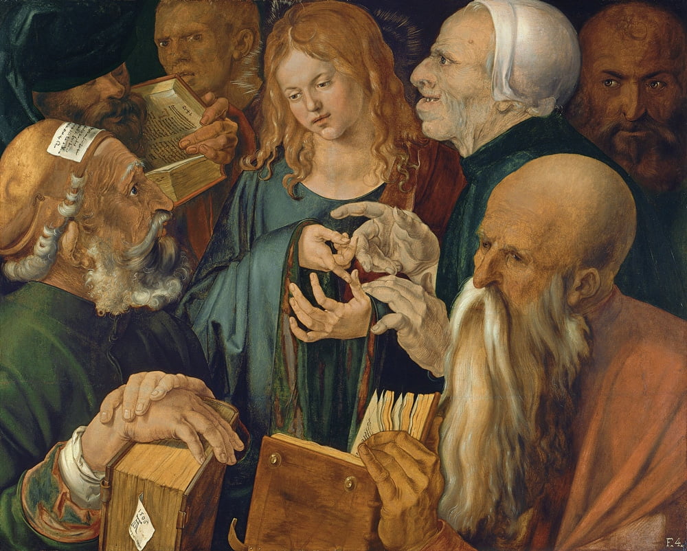 „Chrystus wśród uczonych w Piśmie", Albrecht Dürer - obraz w kolekcji Muzeum Thyssen-Bornemisza