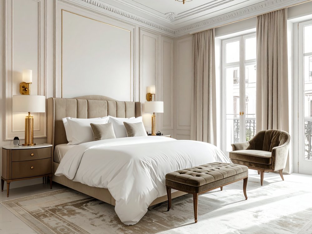 Elegancki apartament w zabytkowym hotelu w Madrycie. Zdjęcie wygenerowane przez AI.