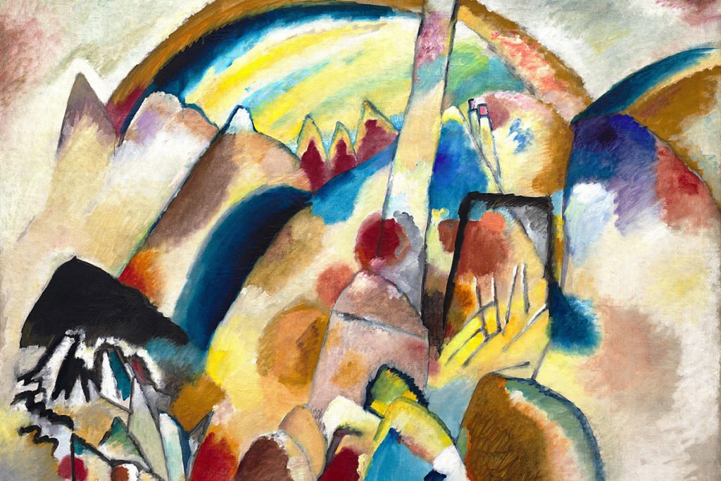 Obraz "Pejzaż z czerwonymi plamami" autorstwa Wasilija Kandinsky'ego