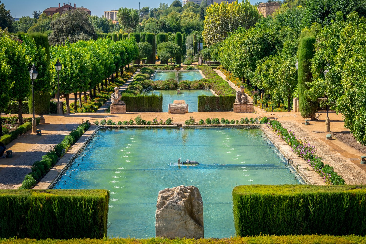 Terraced ponds and fountains fill the gardens of the Alcázar de los Reyes Cristianos