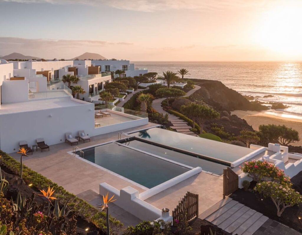 Hotel Fariones oferuje ekonomiczny nocleg na Lanzarote. Zdjęcie wygenerowane przez AI.