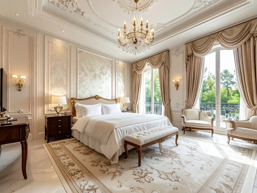 Luksusowy apartament w stylu belle époque w Madrycie. Zdjęcie wygenerowane przez AI.
