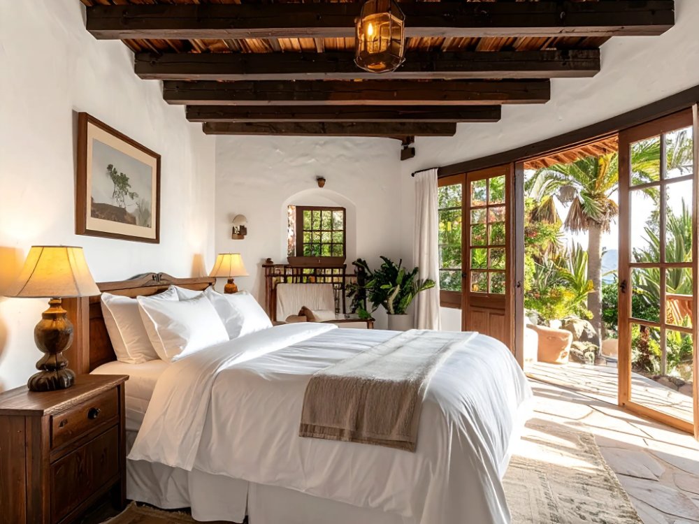 Pokój w wiejskim hotelu na finca w okolicy Güímar. Zdjęcie wygenerowane przez AI.